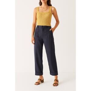 TREASURE & BOND Lyocell High Rise Cuffed Hem Pant | Size 10 | Navy | Relaxed Fit